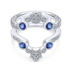  14K White Gold  Stackable Vintage 14K White Gold Sapphire and Diamond Ring Enhancer - 0.33 ct GabrielCo Surrey Vancouver Canada Langley Burnaby Richmond