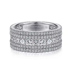 Wide 14K White Gold Anniversary Band with Round and Princess Cut Diamonds - 1.73 ct Surrey Vancouver Canada Langley Burnaby Richmond