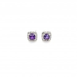  10K White Gold  Stud 3X3 Amethyst 10K White Cluster Earrings with .12 ct Diamonds Excel Surrey Vancouver Canada Langley Burnaby Richmond