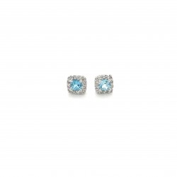  10K White Gold  Stud 3X3 Blue Topaz 10K White Cluster Earrings with .12 ct Diamonds Excel Surrey Vancouver Canada Langley Burnaby Richmond