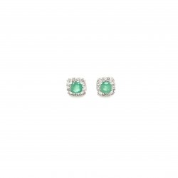  10K White Gold  Stud 3X3 Emerald 10K White Cluster Earrings with .12 ct Diamonds Excel Surrey Vancouver Canada Langley Burnaby Richmond