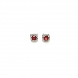  10K White Gold  Stud 3X3 Garnet 10K White Cluster Earrings with .12 ct Diamonds Excel Surrey Vancouver Canada Langley Burnaby Richmond