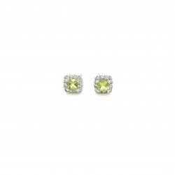  10K White Gold  Stud 3X3 Peridot 10K White Cluster Earrings with .12 ct Diamonds Excel Surrey Vancouver Canada Langley Burnaby Richmond