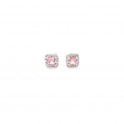  10K White Gold  Stud 3X3 Pink Topaz 10K White Cluster Earrings with .12 ct Diamonds Excel Surrey Vancouver Canada Langley Burnaby Richmond