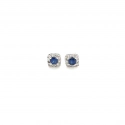  10K White Gold  Stud 3X3 Sapphire 10K White Cluster Earrings with .12 ct Diamonds Excel Surrey Vancouver Canada Langley Burnaby Richmond