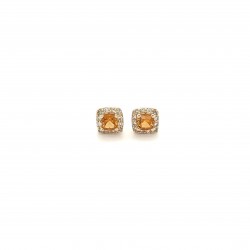 10K Yellow Gold  Stud 3X3 Citrine 10K Yellow Cluster Earrings with .12 ct Diamonds Excel Surrey Vancouver Canada Langley Burnaby Richmond