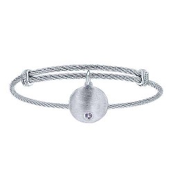  silver Silver Gold  Charm Adjustable Stainless Steel Bangle with Round Sterling Silver Alexandrite Stone Disc Charm GabrielCo Surrey Vancouver Canada Langley Burnaby Richmond