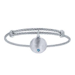  silver Silver Gold  Charm Adjustable Stainless Steel Bangle with Round Sterling Silver Blue Topaz Stone Disc Charm GabrielCo Surrey Vancouver Canada Langley Burnaby Richmond