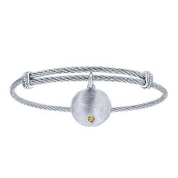  silver Silver Gold  Charm Adjustable Stainless Steel Bangle with Round Sterling Silver Citrine Stone Disc Charm GabrielCo Surrey Vancouver Canada Langley Burnaby Richmond