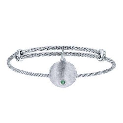  silver Silver Gold  Charm Adjustable Stainless Steel Bangle with Round Sterling Silver Emerald Stone Disc Charm GabrielCo Surrey Vancouver Canada Langley Burnaby Richmond
