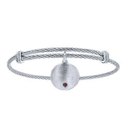  silver Silver Gold  Charm Adjustable Stainless Steel Bangle with Round Sterling Silver Garnet Stone Disc Charm GabrielCo Surrey Vancouver Canada Langley Burnaby Richmond
