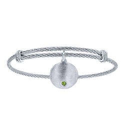  silver Silver Gold  Charm Adjustable Stainless Steel Bangle with Round Sterling Silver Peridot Stone Disc Charm GabrielCo Surrey Vancouver Canada Langley Burnaby Richmond