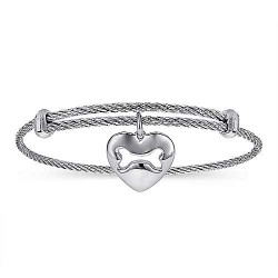  silver Silver Gold  Charm Adjustable Twisted Cable Stainless Steel Bangle with Sterling Silver Doggy Bone Charm GabrielCo Surrey Vancouver Canada Langley Burnaby Richmond
