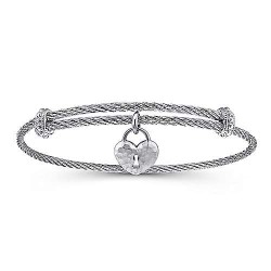  silver Silver Gold  Charm Adjustable Twisted Cable Stainless Steel Bangle with Sterling Silver Heart Lock Charm GabrielCo Surrey Vancouver Canada Langley Burnaby Richmond