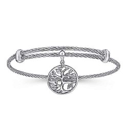  silver Silver Gold  Charm Adjustable Twisted Cable Stainless Steel Bangle with Sterling Silver Tree of Life Charm GabrielCo Surrey Vancouver Canada Langley Burnaby Richmond