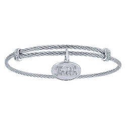  silver Silver Gold  Charm Adjustable Twisted Cable Stainless Steel Bangle with Sterling Silver Diamond Faith Charm GabrielCo Surrey Vancouver Canada Langley Burnaby Richmond