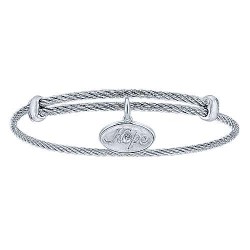 silver Silver Gold  Charm Adjustable Twisted Cable Stainless Steel Bangle with Sterling Silver Diamond Hope Charm GabrielCo Surrey Vancouver Canada Langley Burnaby Richmond