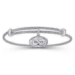  silver Silver Gold  Charm Adjustable Twisted Cable Stainless Steel Bangle with Sterling Silver Infinity Charm GabrielCo Surrey Vancouver Canada Langley Burnaby Richmond