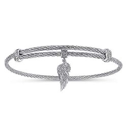  silver Silver Gold  Charm Adjustable Twisted Cable Stainless Steel Bangle with Sterling Silver Angel Wing Charm GabrielCo Surrey Vancouver Canada Langley Burnaby Richmond