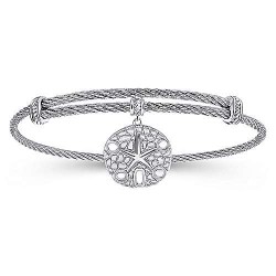  silver Silver Gold  Charm Adjustable Twisted Cable Stainless Steel Bangle with Sterling Silver Sand Dollar Charm GabrielCo Surrey Vancouver Canada Langley Burnaby Richmond