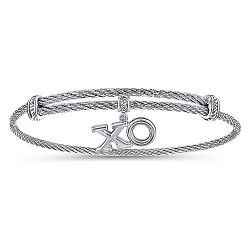  silver Silver Gold  Charm Adjustable Twisted Cable Stainless Steel Bangle with Sterling Silver XO Charm GabrielCo Surrey Vancouver Canada Langley Burnaby Richmond