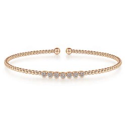  14K Rose Gold  Bangle 14K Rose Gold Bujukan Bead Cuff Bracelet with Cluster Diamond Stations GabrielCo Surrey Vancouver Canada Langley Burnaby Richmond