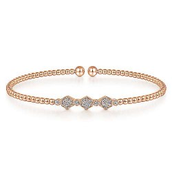  14K Rose Gold  Bangle 14K Rose Gold Bujukan Bead Cuff Bracelet with Cluster Diamond Hexagon Stations GabrielCo Surrey Vancouver Canada Langley Burnaby Richmond