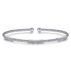  14K White Gold  Bangle 14K White Gold Bujukan Bead Cuff Bracelet with Diamond Pave Stations GabrielCo Surrey Vancouver Canada Langley Burnaby Richmond