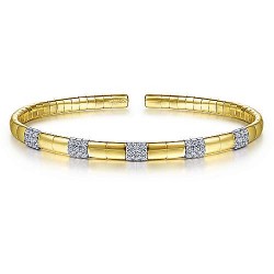  14K Yellow Gold  Bangle 14K Yellow Gold Cuff Bracelet with Pave Diamond Stations GabrielCo Surrey Vancouver Canada Langley Burnaby Richmond
