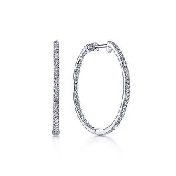 14K White Gold Prong Set 30mm Round Inside Out Diamond Hoop Earrings Surrey Vancouver Canada Langley Burnaby Richmond
