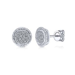  14K White Gold  Stud 14K White Gold Round Diamond Cluster Stud Earrings with Twisted Rope Frame GabrielCo Surrey Vancouver Canada Langley Burnaby Richmond