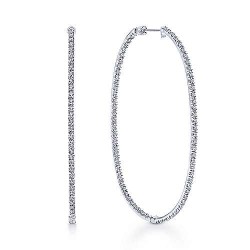  14K White Gold  Hoops 14K White Gold French Pave  55mm Oval Inside Out Diamond Hoop Earrings GabrielCo Surrey Vancouver Canada Langley Burnaby Richmond