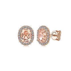  14K Rose Gold  Stud 14K Rose Gold Oval Morganite and Diamond Halo Stud Earrings GabrielCo Surrey Vancouver Canada Langley Burnaby Richmond