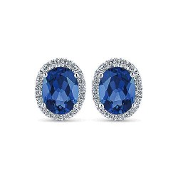  14K White Gold  Stud 14K White Gold Classic Diamond Halo Oval Sapphire Stud Earrings GabrielCo Surrey Vancouver Canada Langley Burnaby Richmond