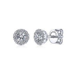  14K White Gold  Stud 14K White Gold Round Halo Diamond Stud Earrings GabrielCo Surrey Vancouver Canada Langley Burnaby Richmond