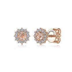  14K Rose Gold  Stud 14K Rose Gold Round Morganite and Diamond Stud Earrings GabrielCo Surrey Vancouver Canada Langley Burnaby Richmond