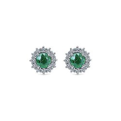  14K White Gold  Stud 14K White Gold Emerald and Diamond Halo Stud Earrings GabrielCo Surrey Vancouver Canada Langley Burnaby Richmond