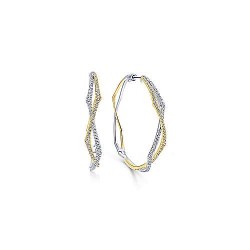 14K Yellow-White Gold 40mm Twisted Rope and Diamond Hoop Earrings Surrey Vancouver Canada Langley Burnaby Richmond