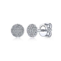  14K White Gold  Stud 14K White Gold Round Pave Diamond Stud Earrings GabrielCo Surrey Vancouver Canada Langley Burnaby Richmond