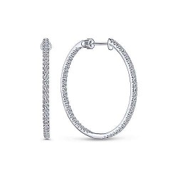  14K White Gold  Hoops 14K White Gold French Pave 30mm Round Inside Out Diamond Hoop Earrings GabrielCo Surrey Vancouver Canada Langley Burnaby Richmond