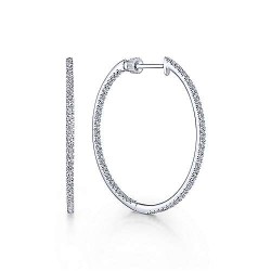  14K White Gold  Hoops 14K White Gold French Pave 30mm Round Inside Out Diamond Hoop Earrings GabrielCo Surrey Vancouver Canada Langley Burnaby Richmond