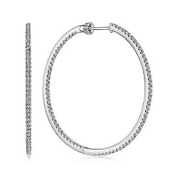  14K White Gold  Hoops 14K White Gold French Pave 40mm Round Inside Out Diamond Hoop Earrings GabrielCo Surrey Vancouver Canada Langley Burnaby Richmond