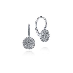  14K White Gold  Drop 14K White Gold Round Pave Diamond Drop Earrings GabrielCo Surrey Vancouver Canada Langley Burnaby Richmond