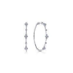  14K White Gold  Hoops 14K White Gold Prong Set 40mm Round Classic Diamond Hoop Earrings GabrielCo Surrey Vancouver Canada Langley Burnaby Richmond