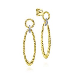  14K WhiteYellow Gold  Drop 14K Yellow-White Gold Twisted Rope Open Shape Earrings with Diamond Connector GabrielCo Surrey Vancouver Canada Langley Burnaby Richmond