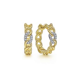  14K WhiteYellow Gold  Hoops 14K Yellow-White Gold Twisted Rope Link Huggies with Diamond Pave GabrielCo Surrey Vancouver Canada Langley Burnaby Richmond