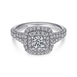  14K White Gold  Double halo 14K White Gold Cushion Double Halo Round Diamond Engagement Ring GabrielCo Surrey Vancouver Canada Langley Burnaby Richmond