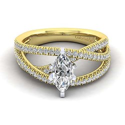 14K White-Yellow Gold Marquise Shape Diamond Engagement Ring Surrey Vancouver Canada Langley Burnaby Richmond