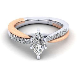  14K WhiteRose Gold  Free form 14K White-Rose Gold Marquise Shape Diamond Criss Cross Engagement Ring GabrielCo Surrey Vancouver Canada Langley Burnaby Richmond