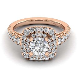  14K Rose Gold  Double halo 14k Rose Gold Cushion Double Halo Round Diamond Engagement Ring GabrielCo Surrey Vancouver Canada Langley Burnaby Richmond